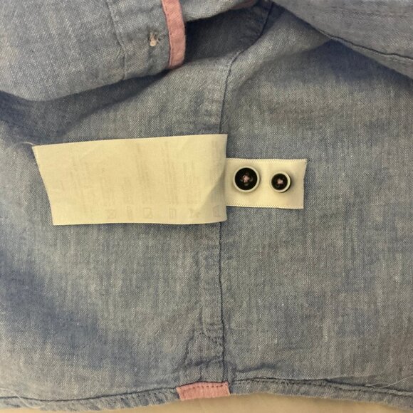 Report Collection Men's Shirt XL Linen Blend Button Down Short Sleeves Pink Trim - Picture 8 of 9